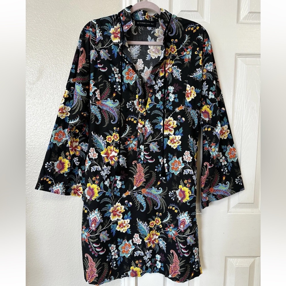 ETRO Fern Floral Paisley Cotton Jewel Button Dress IT44 US8 M